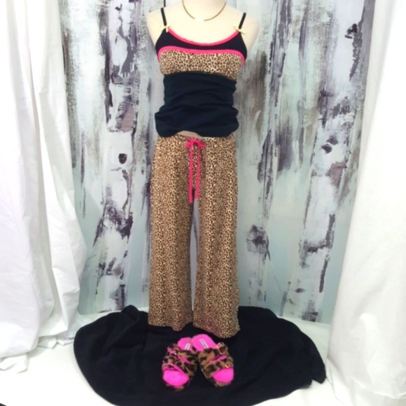STEVE ♡ Sweet 'n Sexy Black|Hot Pink|Leopard Print Adj Bralette 2pc Pajama Set S - Picture 1 of 17